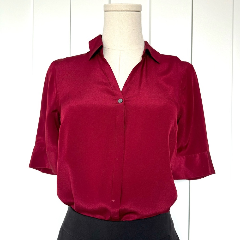 J.Crew Cranberry Red Short-sleeve button-up shirt in silk Size XXS